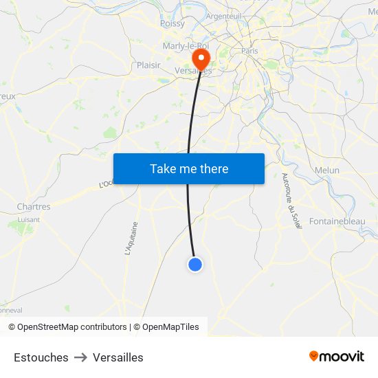 Estouches to Versailles map