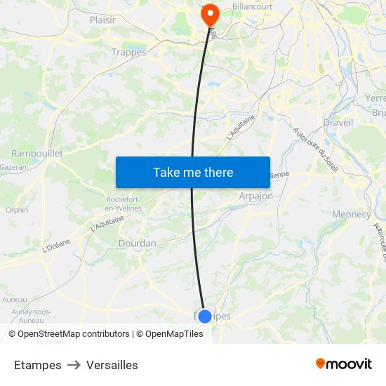 Etampes to Versailles map