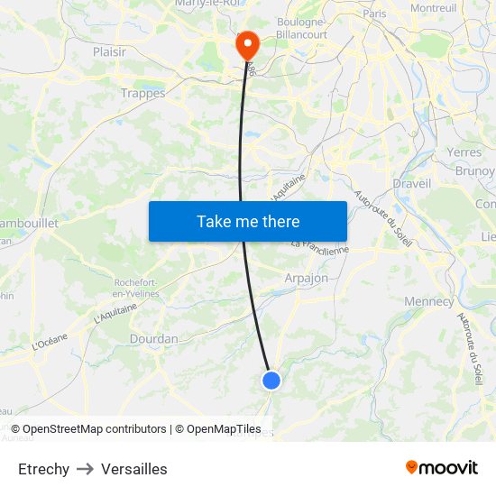Etrechy to Versailles map