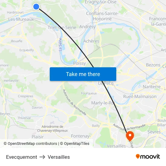 Evecquemont to Versailles map