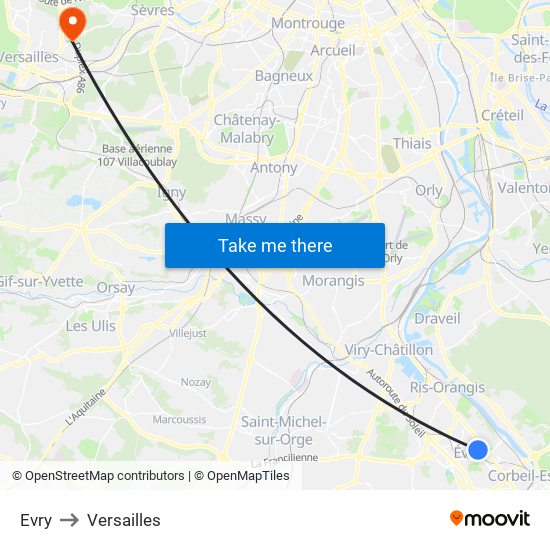 Evry to Versailles map