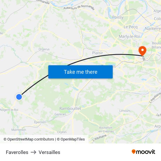 Faverolles to Versailles map