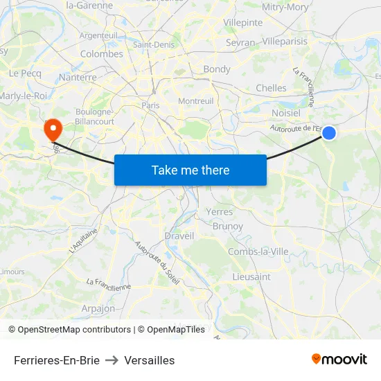 Ferrieres-En-Brie to Versailles map
