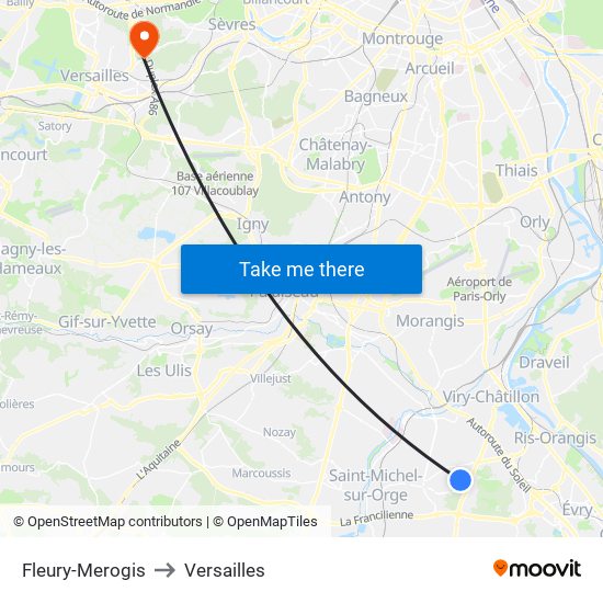 Fleury-Merogis to Versailles map