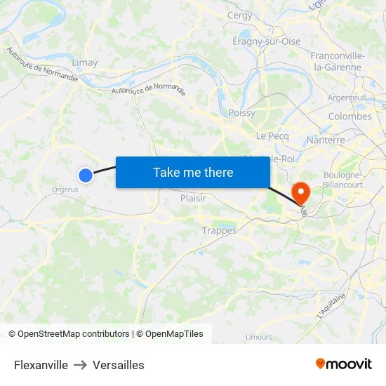 Flexanville to Versailles map