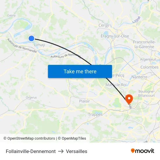 Follainville-Dennemont to Versailles map