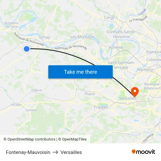 Fontenay-Mauvoisin to Versailles map
