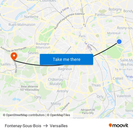 Fontenay-Sous-Bois to Versailles map