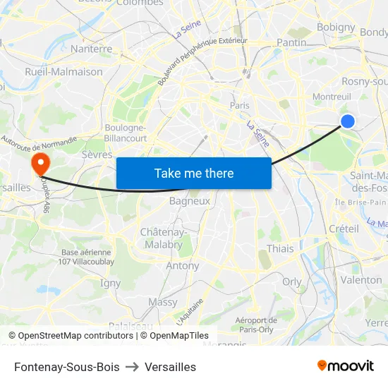 Fontenay-Sous-Bois to Versailles map