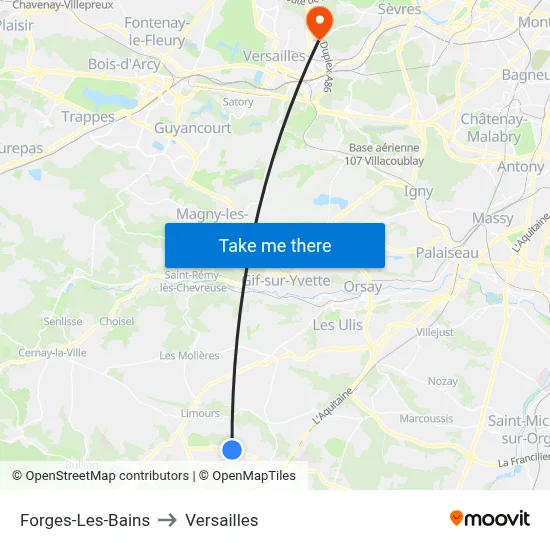 Forges-Les-Bains to Versailles map