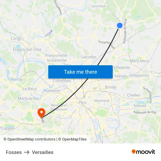 Fosses to Versailles map