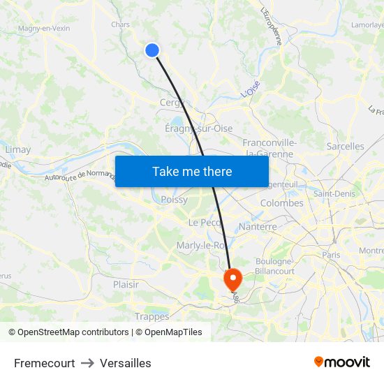 Fremecourt to Versailles map