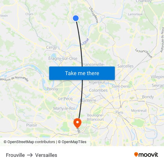 Frouville to Versailles map