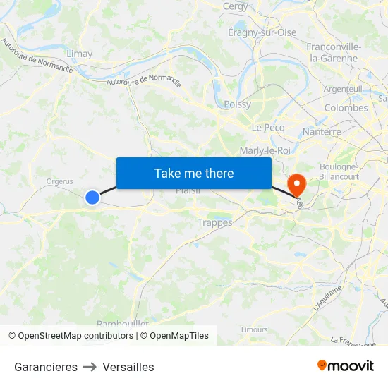Garancieres to Versailles map