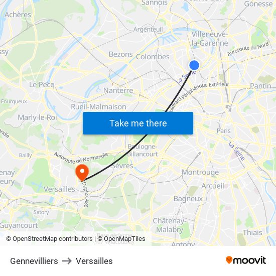 Gennevilliers to Versailles map