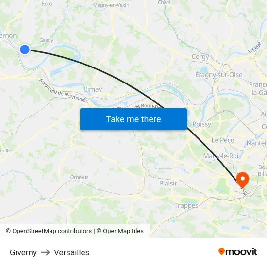 Giverny to Versailles map