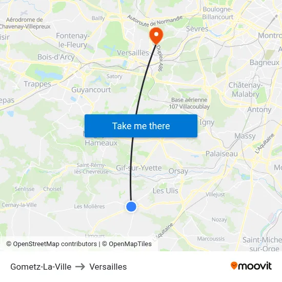 Gometz-La-Ville to Versailles map