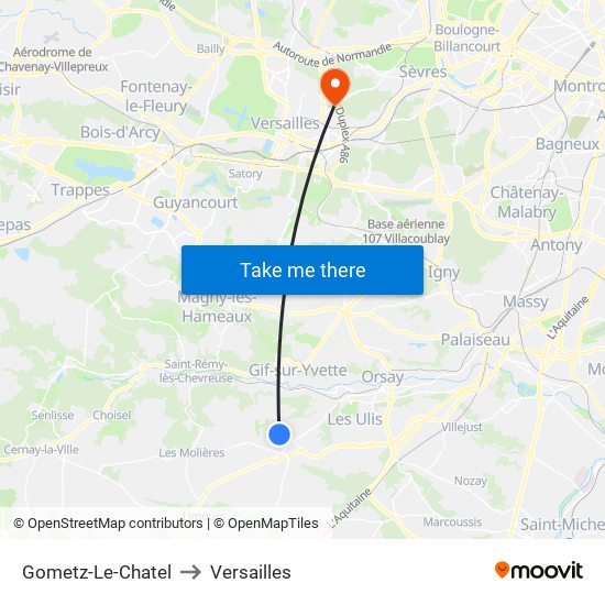 Gometz-Le-Chatel to Versailles map