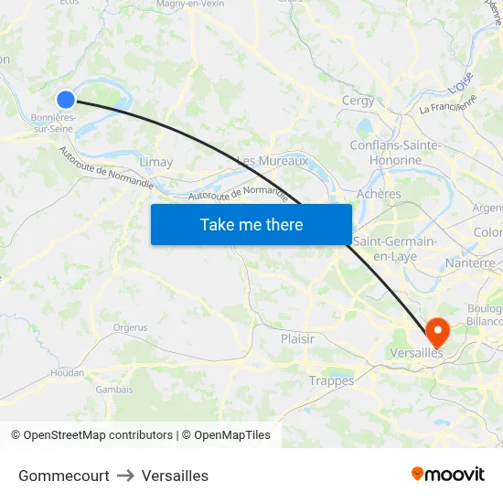 Gommecourt to Versailles map