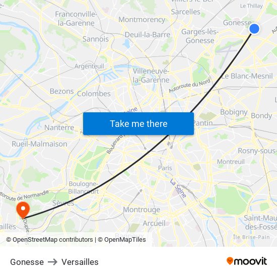 Gonesse to Versailles map