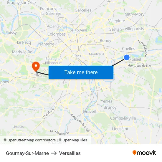 Gournay-Sur-Marne to Versailles map