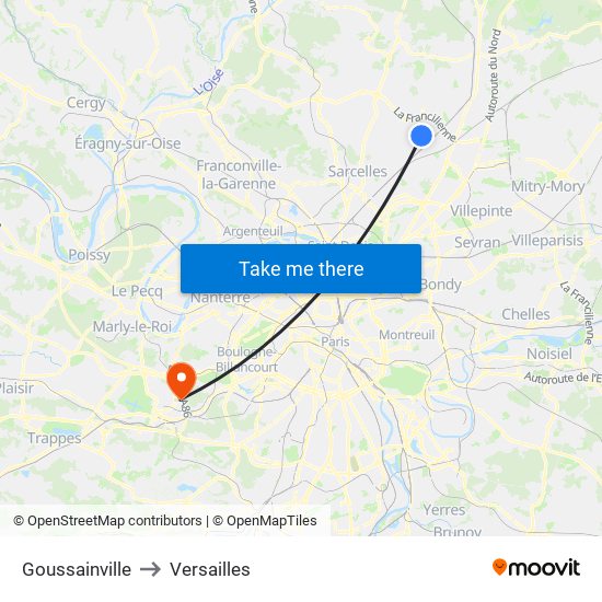 Goussainville to Versailles map