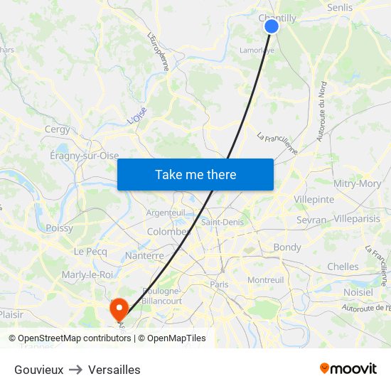 Gouvieux to Versailles map