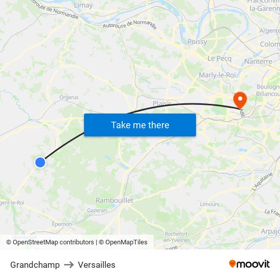 Grandchamp to Versailles map