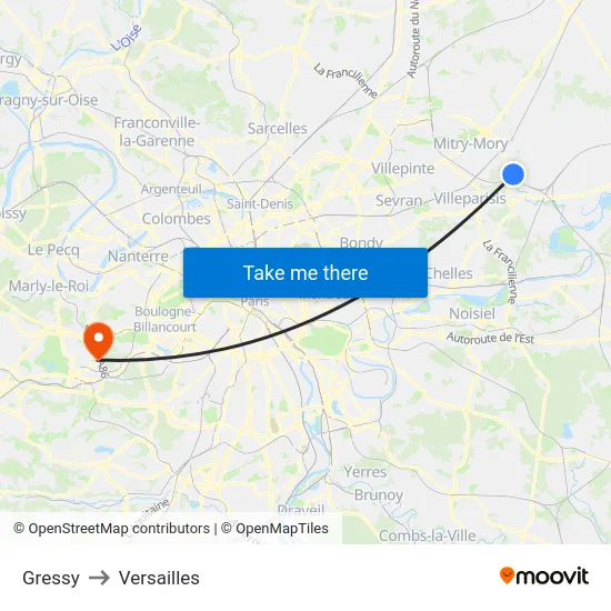 Gressy to Versailles map