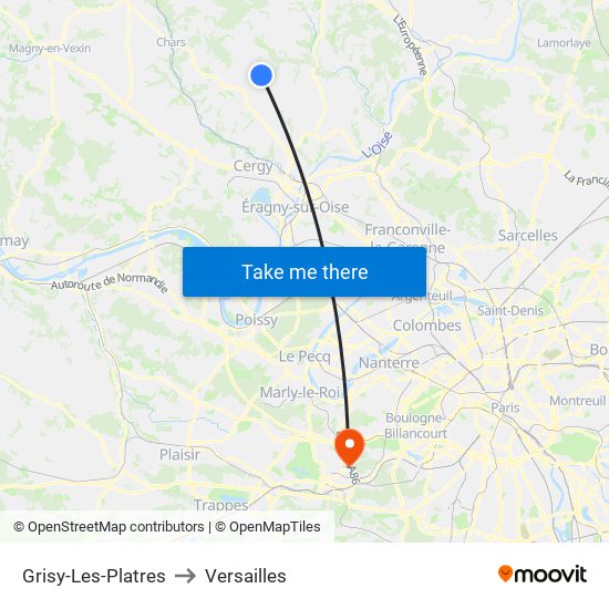 Grisy-Les-Platres to Versailles map