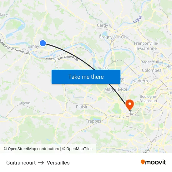 Guitrancourt to Versailles map