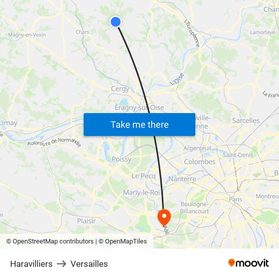 Haravilliers to Versailles map