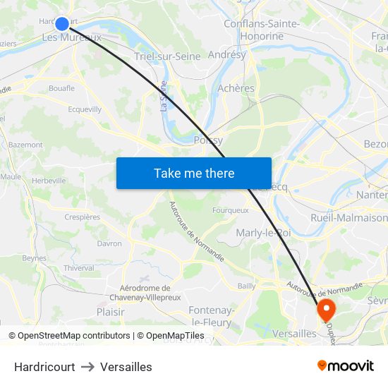 Hardricourt to Versailles map