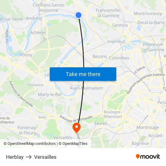 Herblay to Versailles map