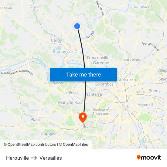 Herouville to Versailles map