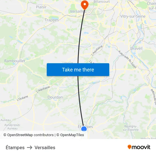 Étampes to Versailles map