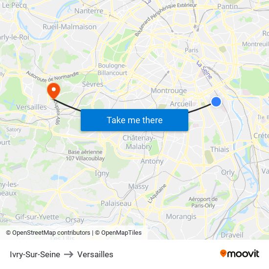 Ivry-Sur-Seine to Versailles map