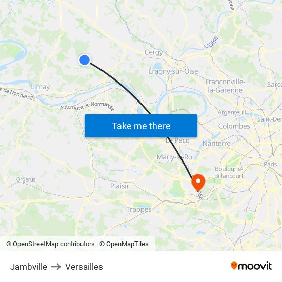 Jambville to Versailles map