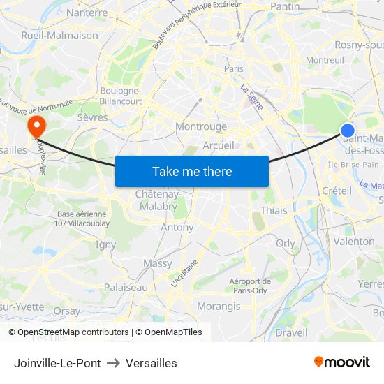 Joinville-Le-Pont to Versailles map