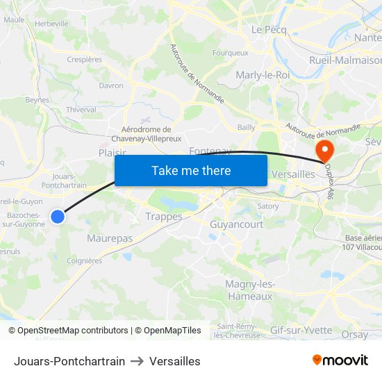 Jouars-Pontchartrain to Versailles map