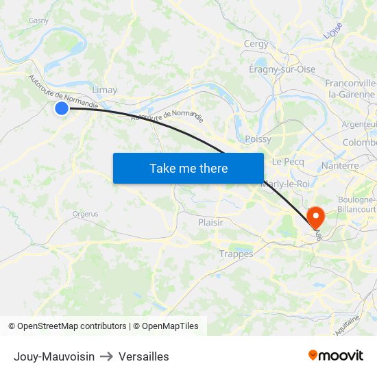 Jouy-Mauvoisin to Versailles map