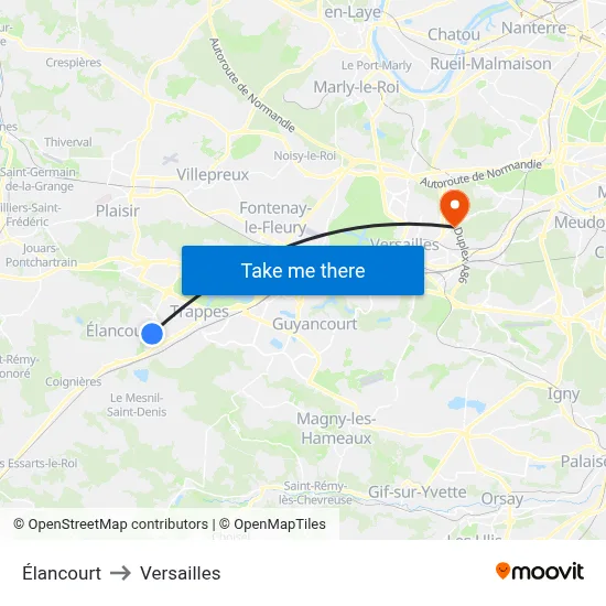 Élancourt to Versailles map