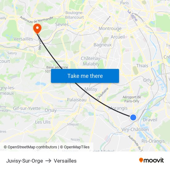 Juvisy-Sur-Orge to Versailles map