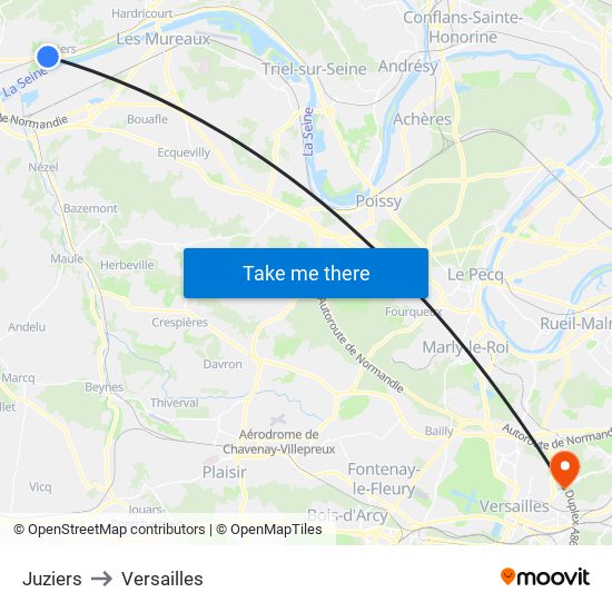 Juziers to Versailles map