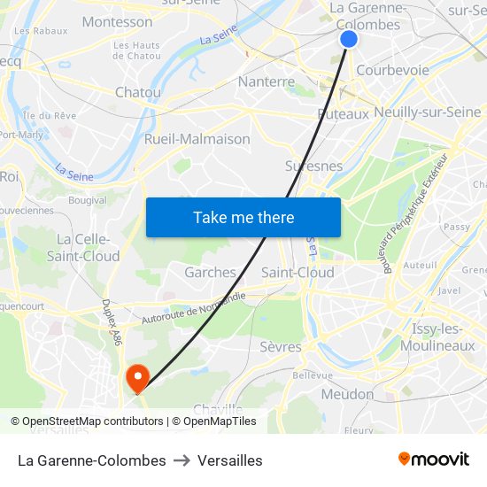 La Garenne-Colombes to Versailles map