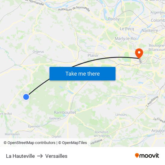 La Hauteville to Versailles map