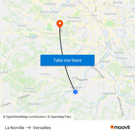 La Norville to Versailles map