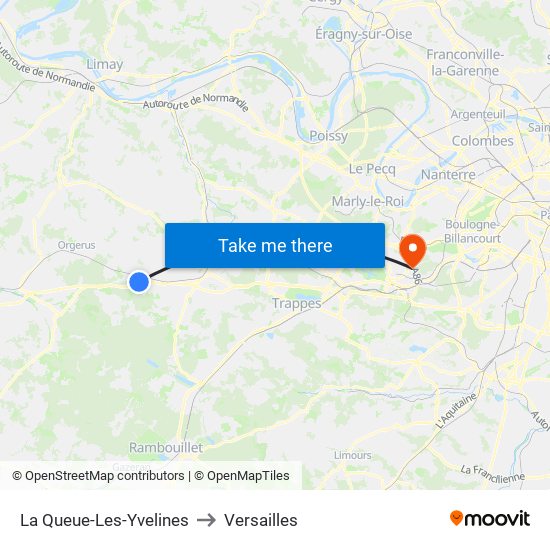 La Queue-Les-Yvelines to Versailles map