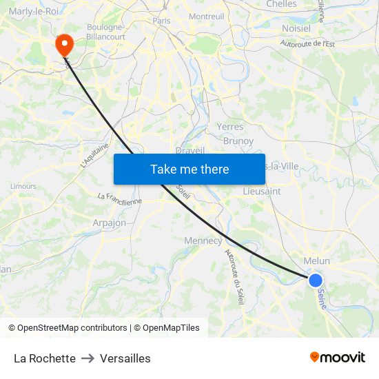 La Rochette to Versailles map