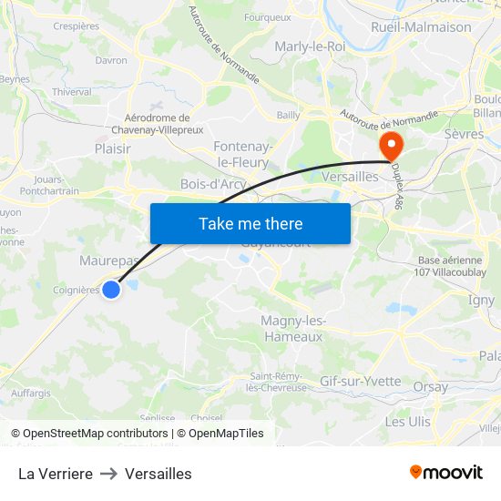 La Verriere to Versailles map